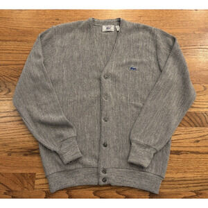 Vintage 1970's Izod Lacoste 100% Orlon Acrylic Gray Cardigan Sweater Large